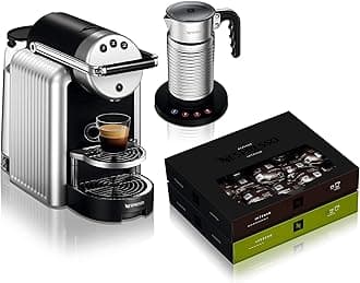 Professional Zenius Automatic Coffee Machine with Aeroccino4 (Milk Frother) and 100 Coffee Capsules, Ideal for Small Offices – Silver