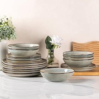 AmorArc Ceramic Dinnerware Sets,Handmade Reactive Glaze Stoneware Plates and Bowls Sets,Highly Scratch Resistant | Dishwasher & Microwave Safe Dishes Set,Service for 8 (24pc)