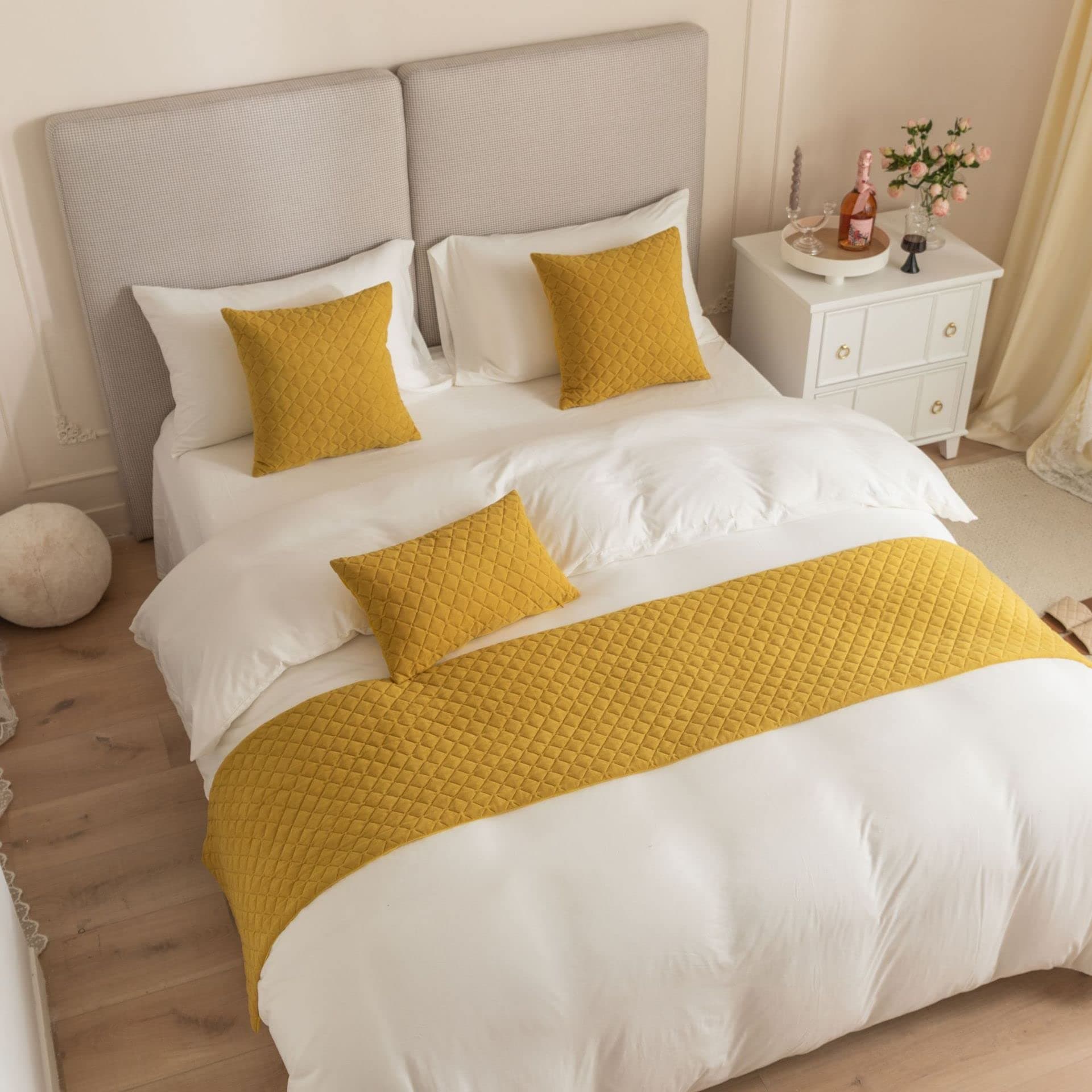 Bed Runner King Size,Ginger yellow Bed Runner For of Luxury Hotel Grade 210X45cm for 1.5m Bed