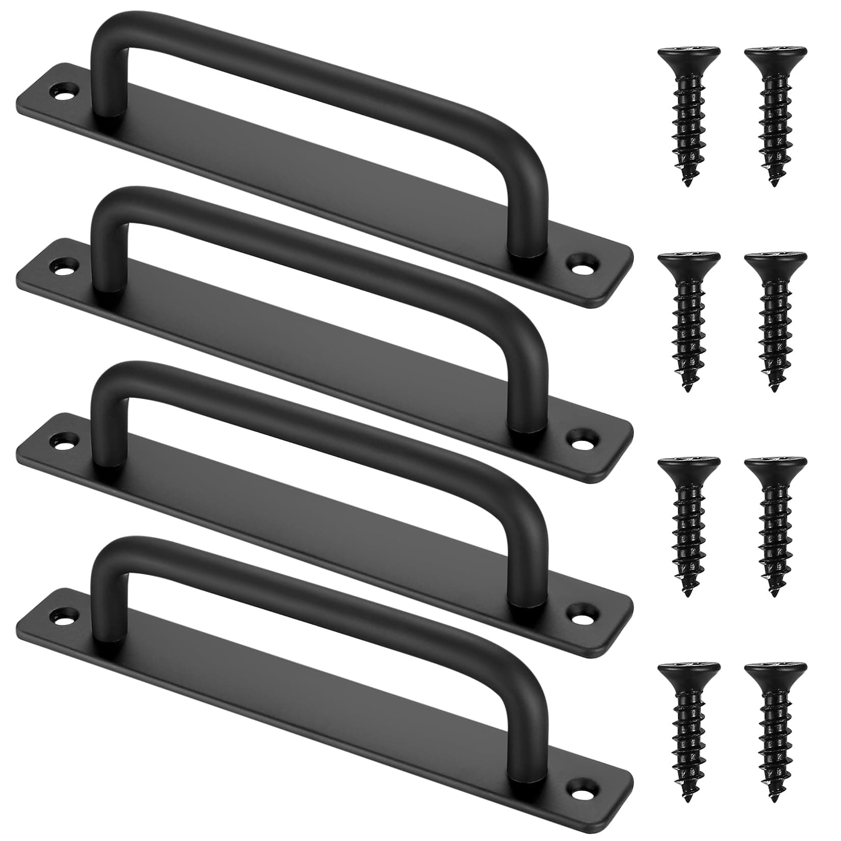 Xingwenhao 4 Pcs Black Sliding Door Handles, Pull Push Door Handles with Back Plate, Door Pull Handles for Kitchen Bathroom Cupboard Cabinet Garage Patio Barn Gate Shed Door Sliding Handles Hardware