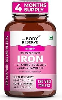 The Body Reserve Chelated Iron + Vitamin C Tablets-120 capsules with Vitamin B12,Zinc,Folic Acid,Beetroot Extract-High Absorption,Supports Blood Building,Energy & Immunity,100% RDA,1 count