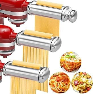 Pasta Maker Attachment for All Kitchenaid Stand Mixers, 3 PCS Kitchen Aid Pasta Attachments Included Pasta Dough Roller, Fettuccine Cutter, Spaghetti Cutter and Cleaning Brush