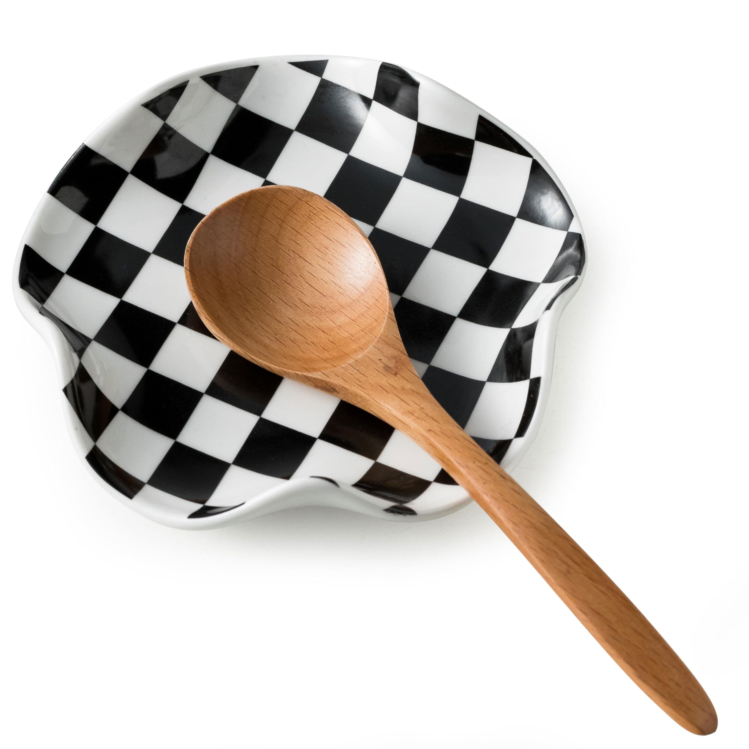 Spoon Rest for Stove Top, 5.3in Checkered Spoon Holder Utensil Rest, Ceramic Spoon Rests for Coffee Bar, Kitchen Gadget Cooking Gift for Housewarming - Heat Resistant & Dishwasher Safe