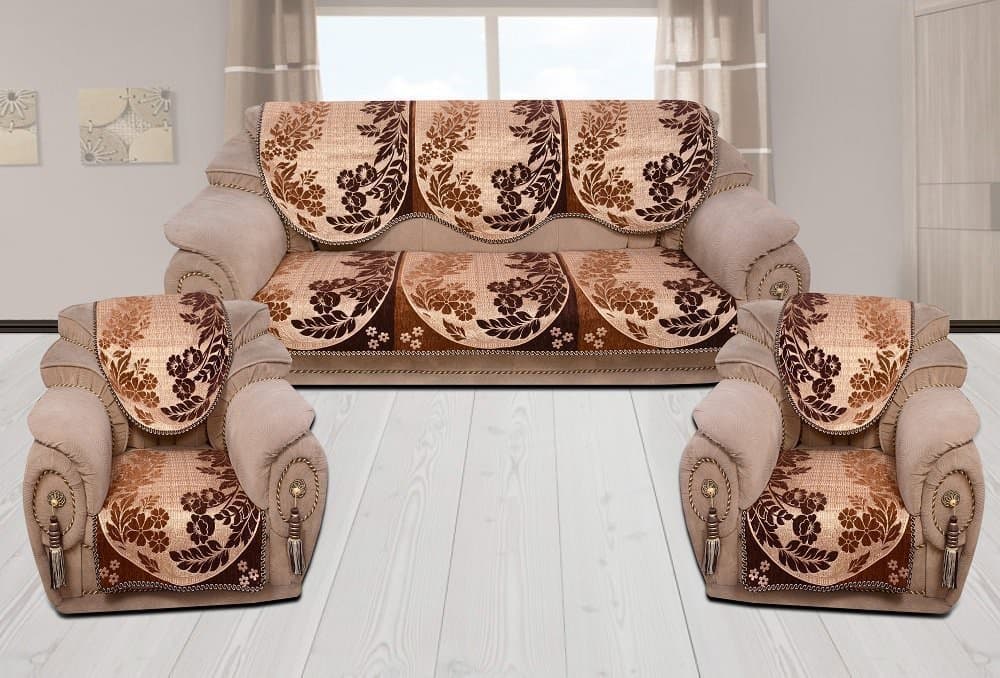 sofa set for living room by Innovative Edge (6 piece chennile sofa cover and chair cover set, -content -1 long back cover for 3 seater sofa, 1 long seat cover for 3 seater sofa, 2 back covers & 2 seat cover for single seat sofa)