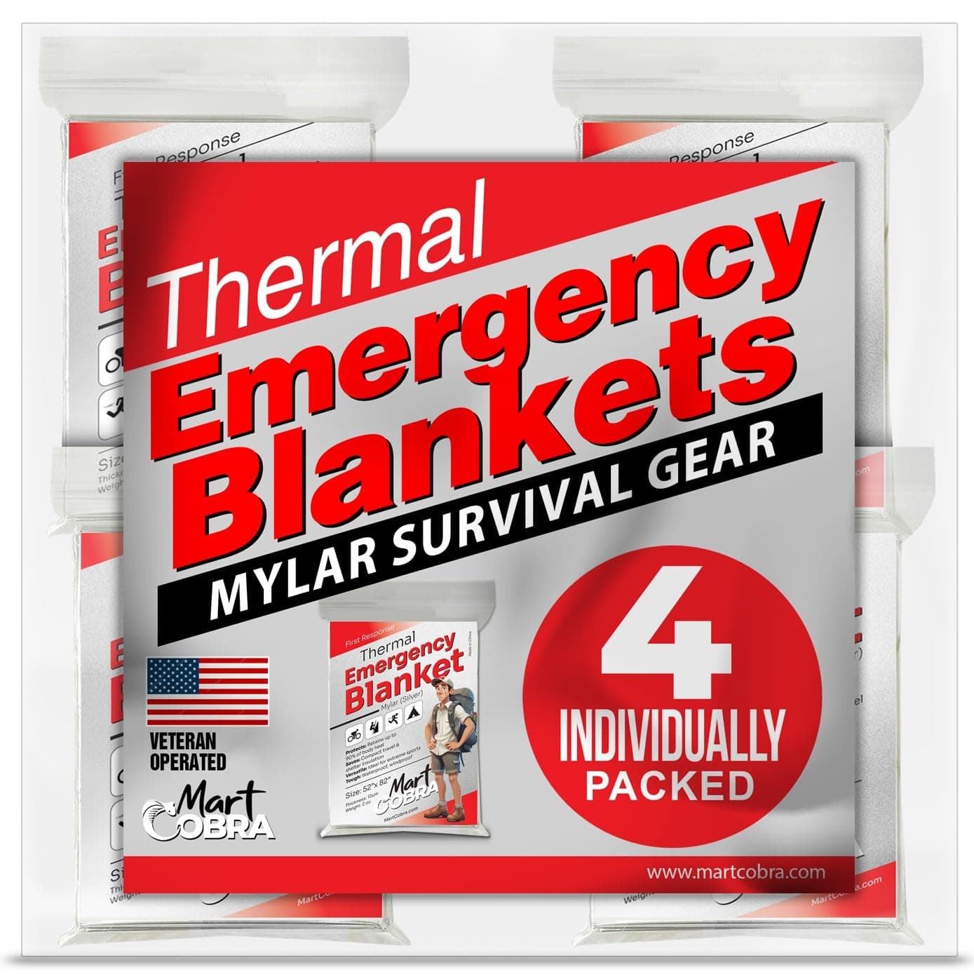 Emergency Blankets for Survival Blanket x4, Mylar Blankets, Space Blanket Thermal Blanket Emergency Supplies Car Emergency Thermal Blankets Survival for Bug Out Gear Camping Foil Blanket Solar Blanket