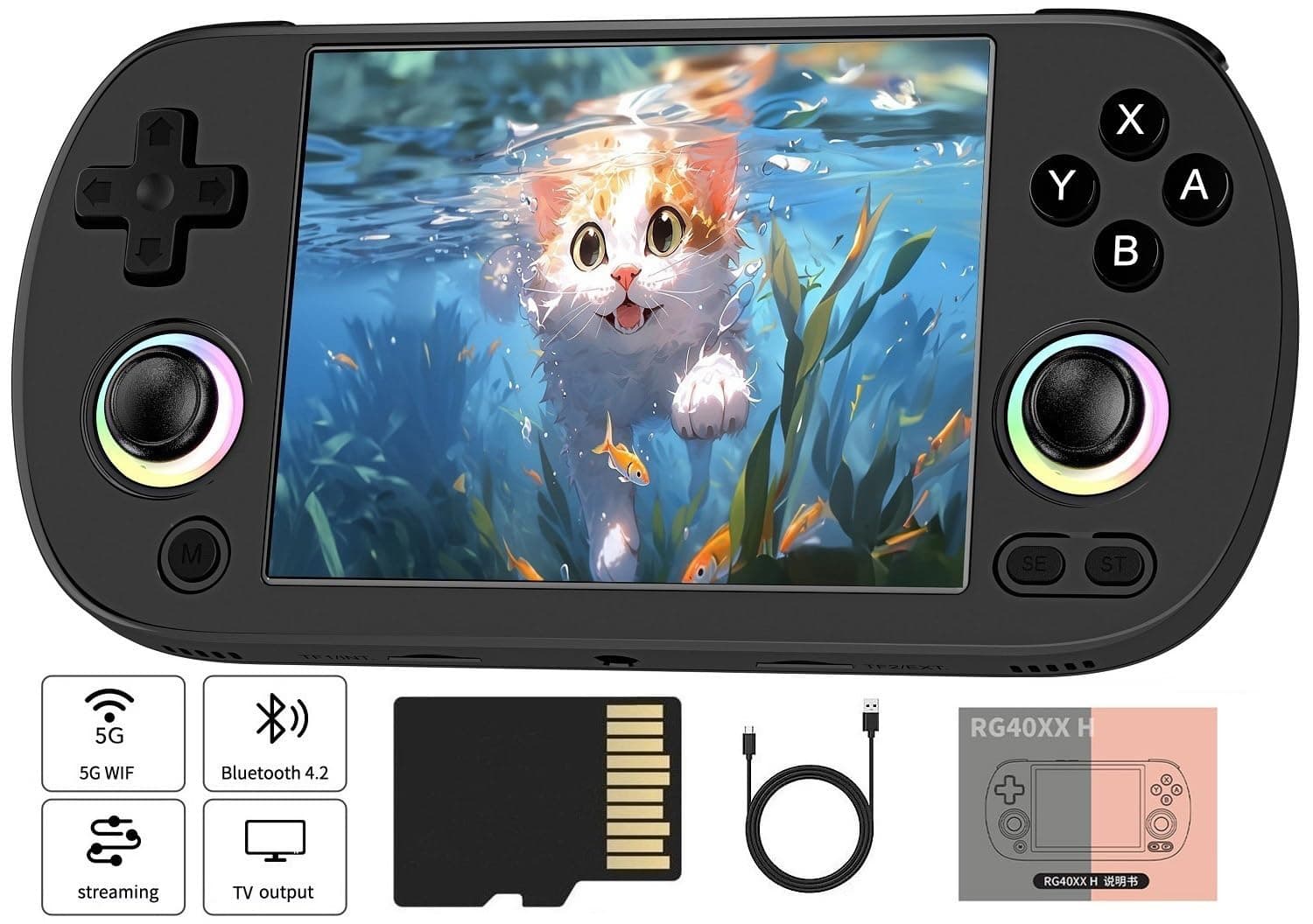 Voacle RG40XX H Retro Handheld Game Console , 4.0 Inch IPS Screen Linux System Built-in 64G TF Card 5488 Games Support HDMI TV Output 5G WIFI Bluetooth 4.2(Black)