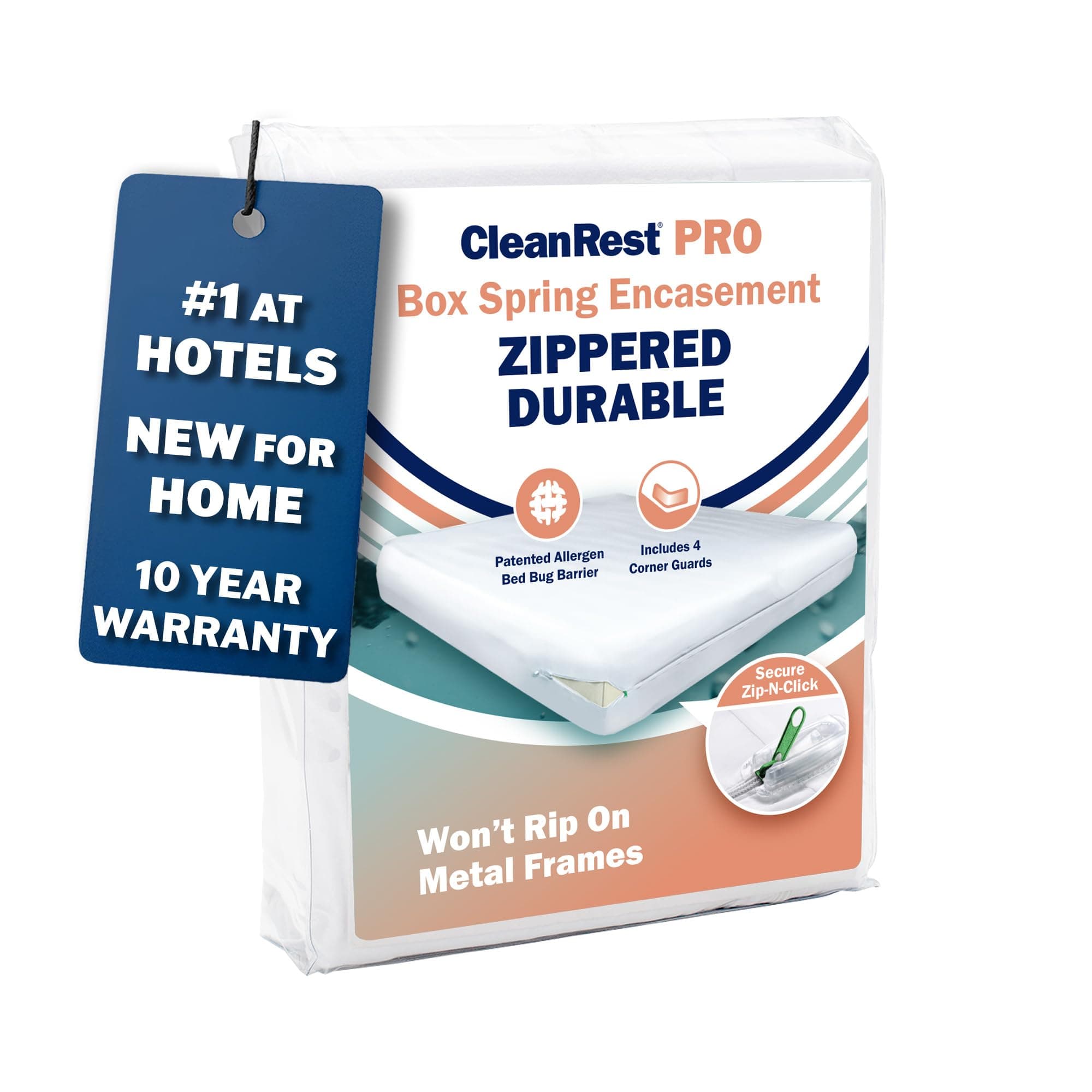 CleanRest PRO Box Spring Encasement - Ultimate Defense Against Allergens, Dust Mites, and More - Water Resistant, MicronOne Allergen Barrier, Zip-N-Click (Queen)