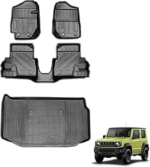 TPE Floor Mats Liners Compatible with Suzuki Jimny 3 Door 2018-2023 JB64/JB74 MT, 4 Pcs Black Front and Rear Cargo Mats Liners (2018-2023 Jimny Manual)