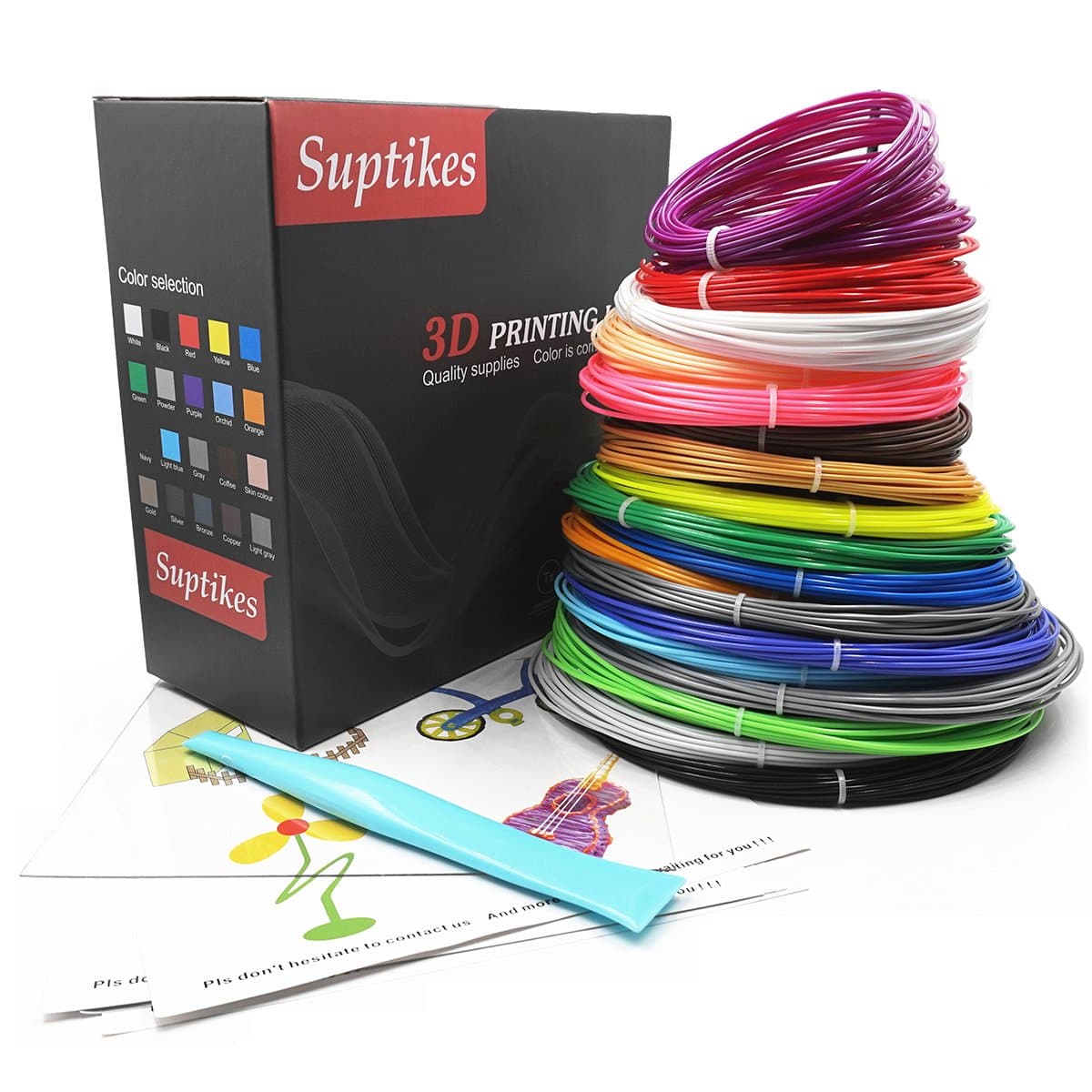 3D Pen Filament Refills - 1.75mm 594ft PLA Filament Pack of 18 Colors 32.8ft Each Color and Included Stencil&3D Drawing Board&Spatula