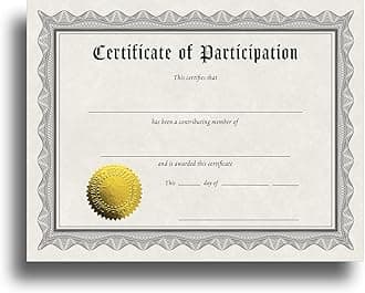 Award Certificate Paper with Embossed Gold Foil Seals - 30 Pack - Parchment Award Certificates for Students, Teachers, Employees - 8.5" x 11" Inkjet/Laser Printable (Participation)