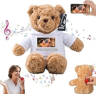 Personalised Teddy Bear with Voice Recording for Kids Adults, Personalised Gifts Bear with Bow Plush Toys with Text+Photo as Customised Gift for Valentines Christmas (11 inch-Text+Photo)