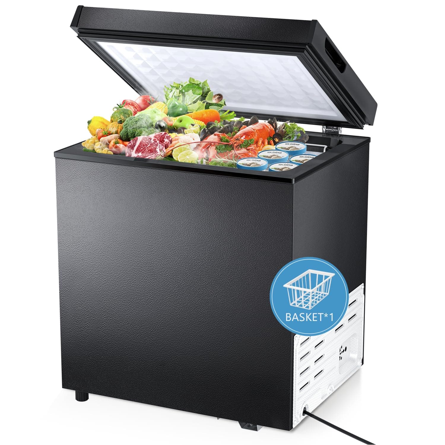 R.W.FLAME Chest Freezer 1.8 Cubic Feet, Deep Freezer, Adjustable Temperature, Energy Saving, Top Open Door Deep Freezer
