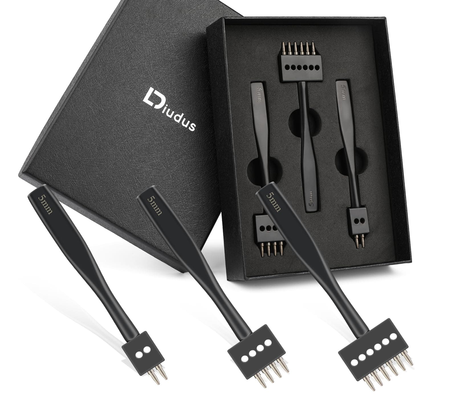 2/4/6 Prong Punch, Black Leather Tool, 5mm Lacing Stitching Punch for Leather Craft