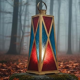 Moroccan Metal Lantern - Ramadan Lantern Decor, Arabic Lanterns for Indoor & Outdoor Use, Garden & Floor, Gold & Rose Gold Lanterns1 pc (Big X Red Blue)