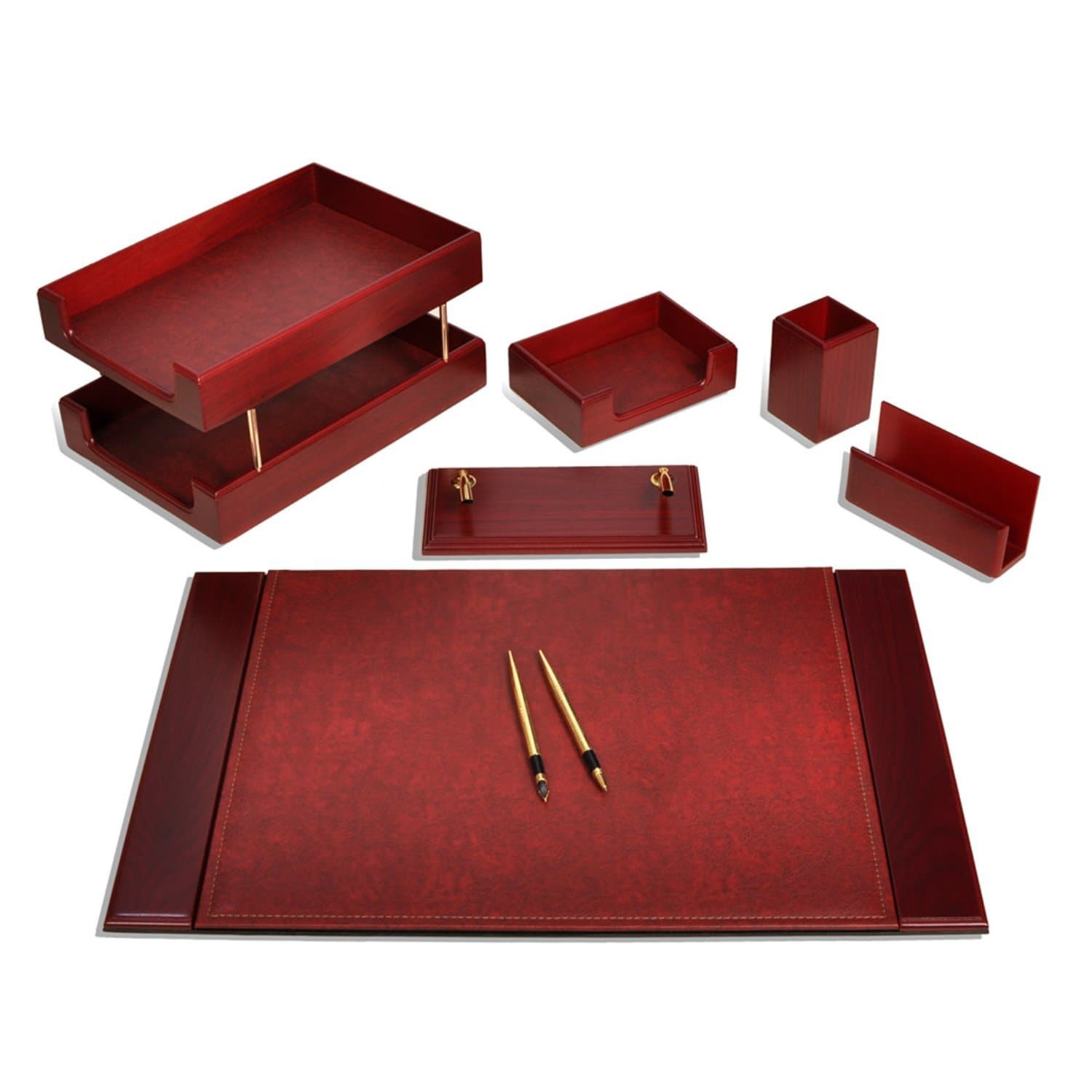 SESA 8?Piece Luxury Leather Desk Pad with Double Document Holder Office Organizer Desk Set Wood Leather in 3?Colours - brown