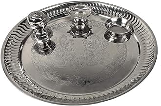 Stainless Steel Aarti Pooja Thali Set Puja Thali for Aarti for Home Temple Steel (1 Pieces, Silver)