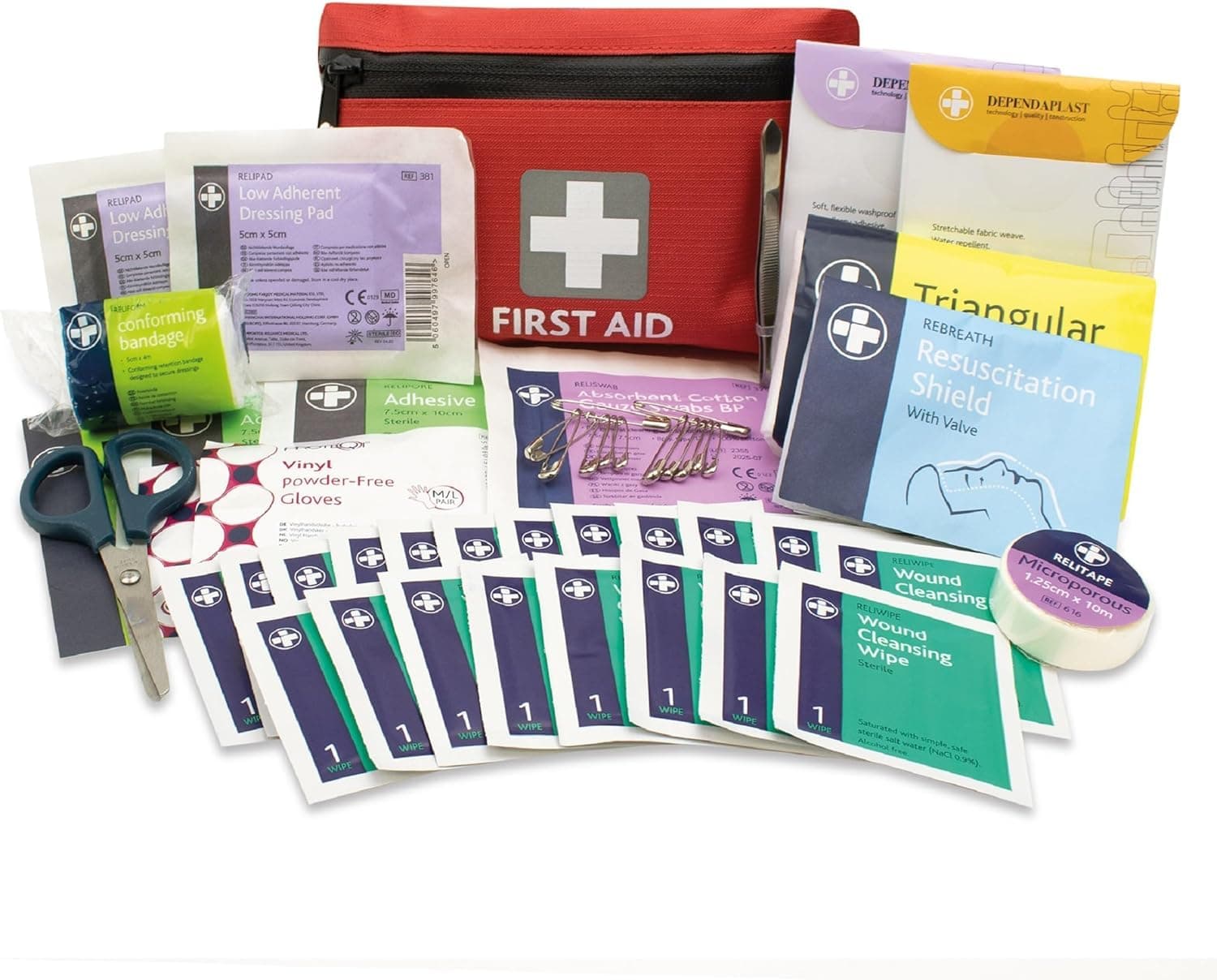 Lewis-Plast Premium 92 Piece First Aid Kit - Safety Essentials for Travel, Car, Home, Camping, Work, Hiking & Holiday Red, Small