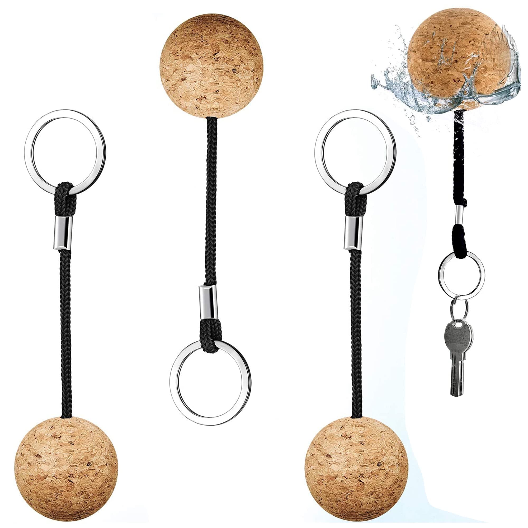 N/S 3 Pieces Floating Cork Keyrings Floating Keyring Key Ring Floating Cork Ball Key Ring Marine Sailing Boat Float Canoe Key Float for Swimming Diving Fishing Canoeing Sailing Kayaking Marine Boa