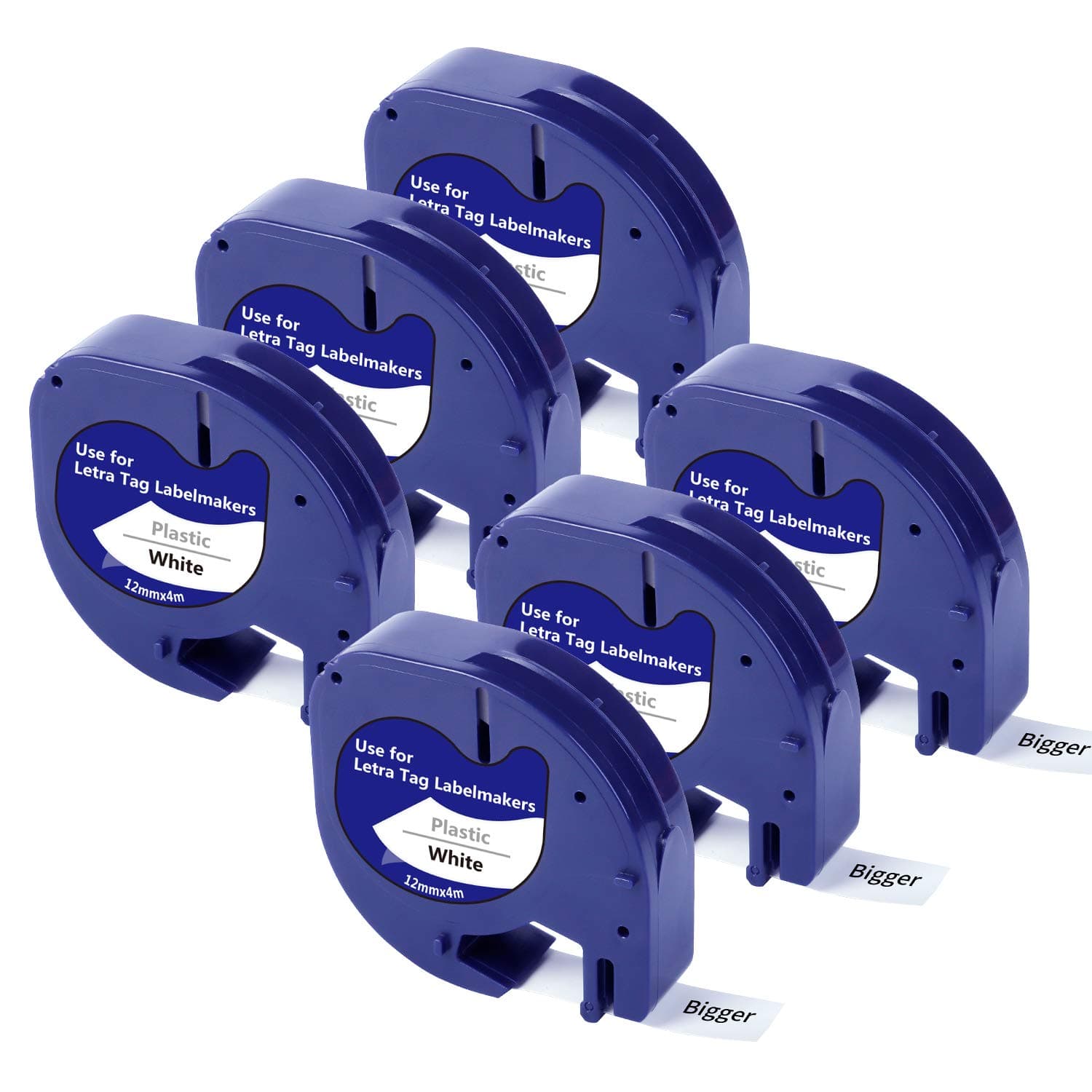 Bigger Compatible Label Tapes to Replace Dymo LetraTag Label Tapes, Plastic, Black on White, 91201 (91331 S0721610), Used with LT-100H LT-100T, 12mm x 4m, 6 Packs