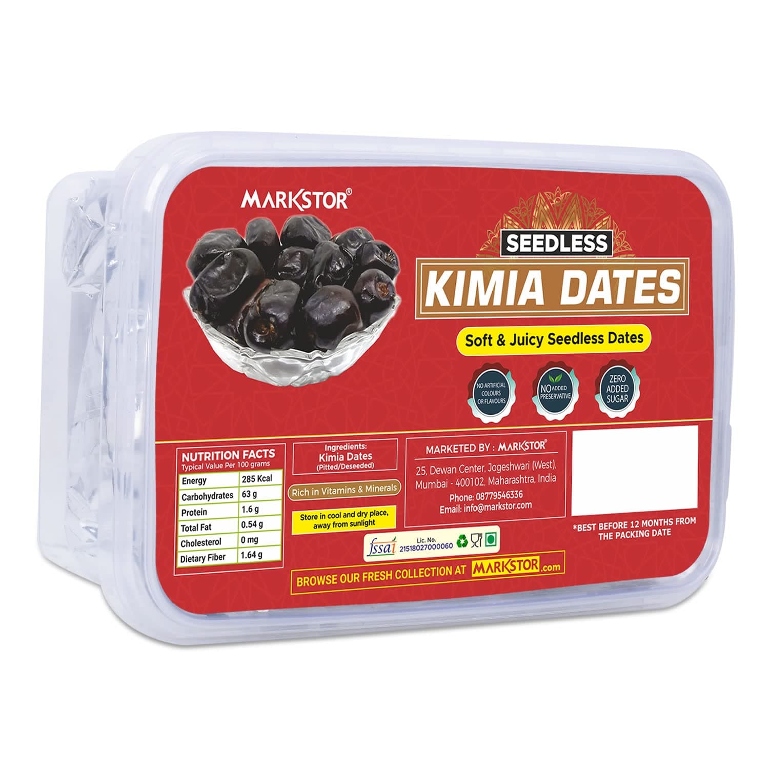 MARKSTOR Seedless Kimia Dates -300 Gm - No Added Sugar - Fresh, Soft & Juicy