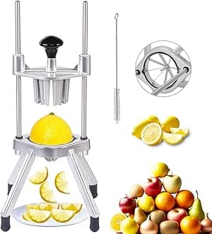 Commercial Lemon Cutter 8-Section with V-Shaped 420 Stainless Steel Blades，Easy Wedger Stainless Steel Blade Fruit Lime Slicer NSF Certified Easy-to-Use for Bar Restaurant (8-Section)