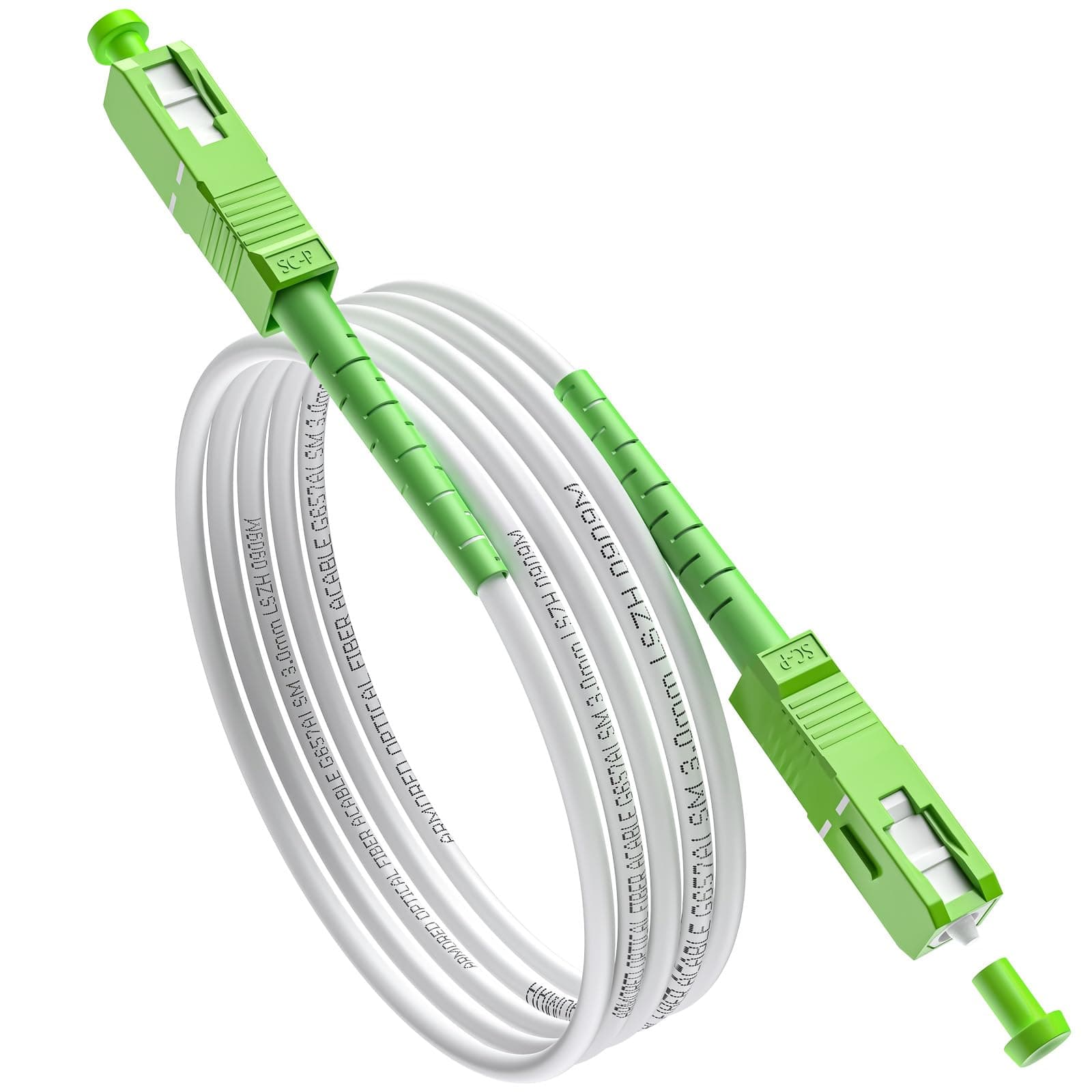 SC/APC Armored Fiber Optic Cables for AT&T Fiber Modem/Router, Outdoor Fiber Optic Patch Cords, OS2, LSZH, White 30M