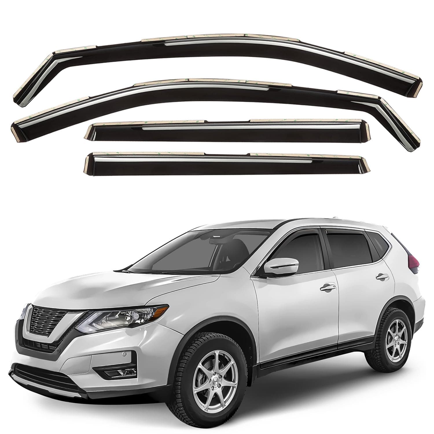 Window Deflectors Smoke Tinted In-Channel Side Window Vent Visor Deflectors Rain Guards Compatible with Rogue 2014-2020 - 4pcs. GW0095