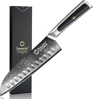 Sunnecko Japanese Damascus Santoku Knife 7” – 15° Precision Edge VG10 Core Kitchen Knife 67 Layer Damascus Steel – Full Tang Professional Chef Knife for Meat, Vegetables & Fruit, Premium Gift Box