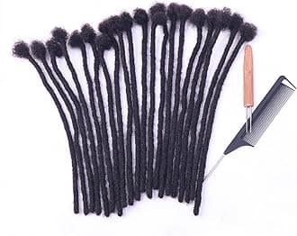 100% Real Human Hair Dreadlock Extensions, ADIASAI 0.8cm Thickness 14 Inch 30 Strands Can Be Dyed and Bleached Full Hand-made Loc Extensions for Men Women Kids 100% Unprocessed Natural Black
