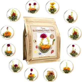 FullChea - Blooming Flowering Tea, 12 Unique Varieties - Flowering Tea in 12 Delicious Fruit Flavors - Gift For Tealovers, Christmas, Anniversary, Valentine, Birthday