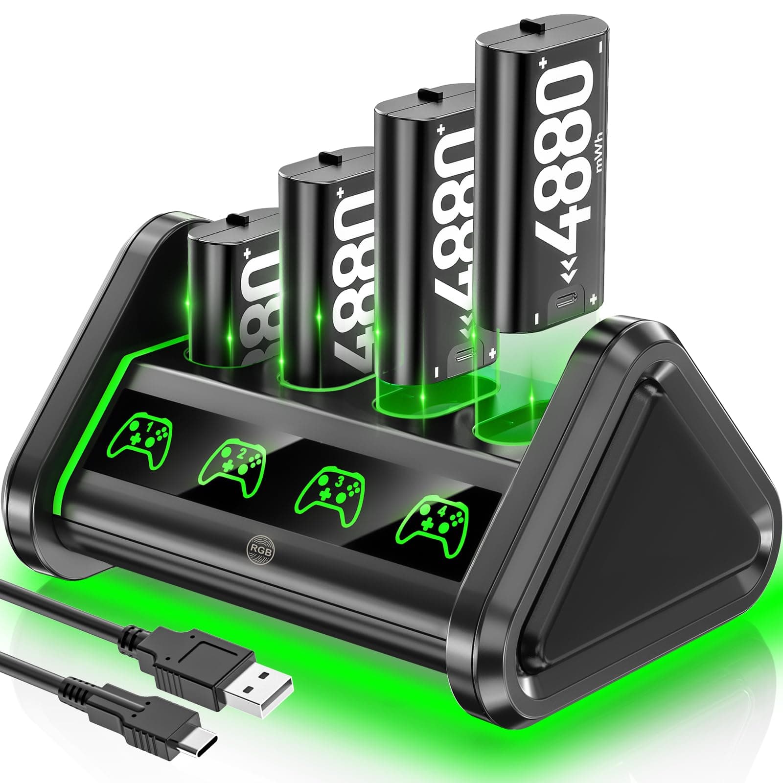 OIVO 4 x 4880mWh Xbox Controller Battery Pack for XBX One/X-box Series X|S, Rechargeable Batteries Xbox Controller, XBX Series Battery with Charger Station