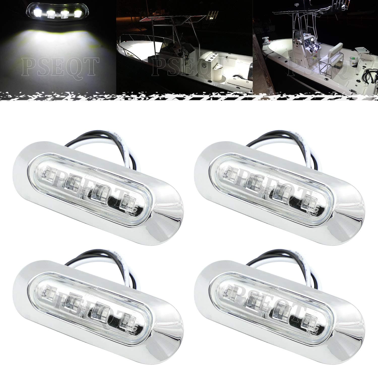3.8'' Waterproof Boat Marine LED Lights Courtesy Interior Deck Light Navigation Transom Stern Cabin Lighting for Pontoon Fishing Boat Kayak Sailboat Bass Boats Vessel 12V 24V (White 4Pcs)
