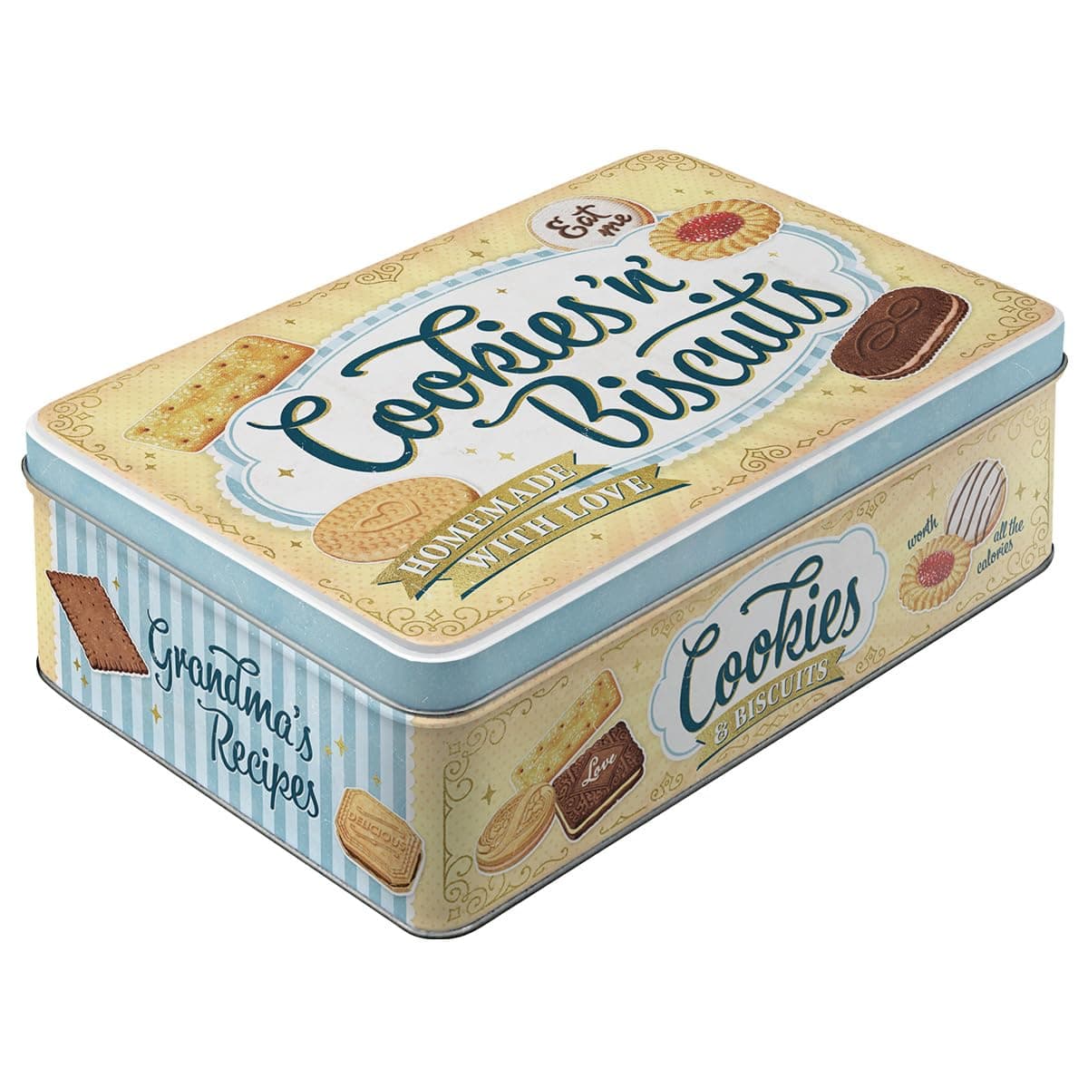 Nostalgic-Art Retro 2.5 Litre Flat Storage Jar Cookies 'n' Biscuits - Kitchen Gift Idea Tin Tin with Lid Vintage Design
