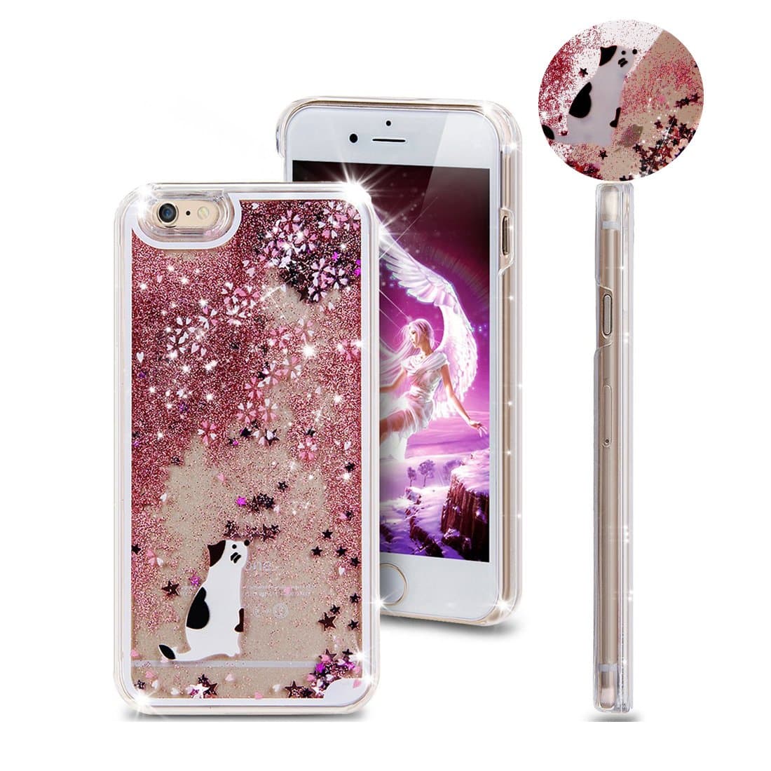 KaLaBan iPhone 6 Case,iPhone 6 3D Case,iPhone 6 Quicksand Case,Cases for iPhone 6, Glitter Case for iPhone 6, Shiny Dynamic Liquid Glitter Quicksand and Beautiful cherry Pattern Skin Case Transparent Plastic Hard Shell Protective Back Cover for iPhone 6 4.7 inch (Cherry Blossom and White Cat)