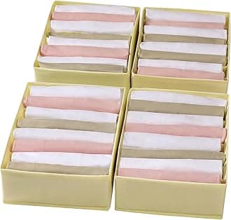 4 Packs T-shirt Drawer Organizers for Clothing,8 Grids Compartment Wardrobe Storage Box, Washable Clothes Organizer for Folded Clothes, Legging, Silk Scarve-Beige