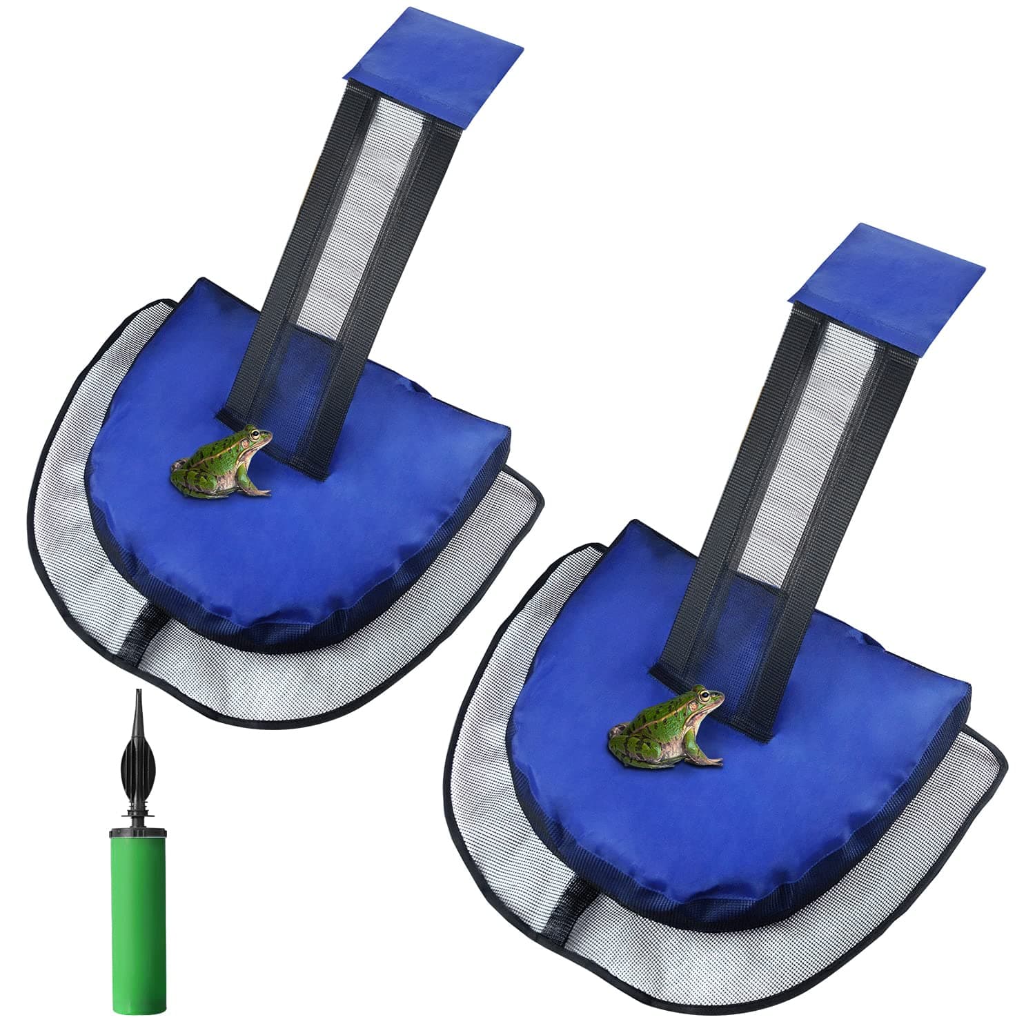 2 Pack Animal Saving Escape Ramp for Pools and Spas, Frog and Animals Saver for The Pool, Critter Escape Device for Small Animals Entering The Pool, Floating Ramp Rescues with Inflator (Blue-2 Pack)