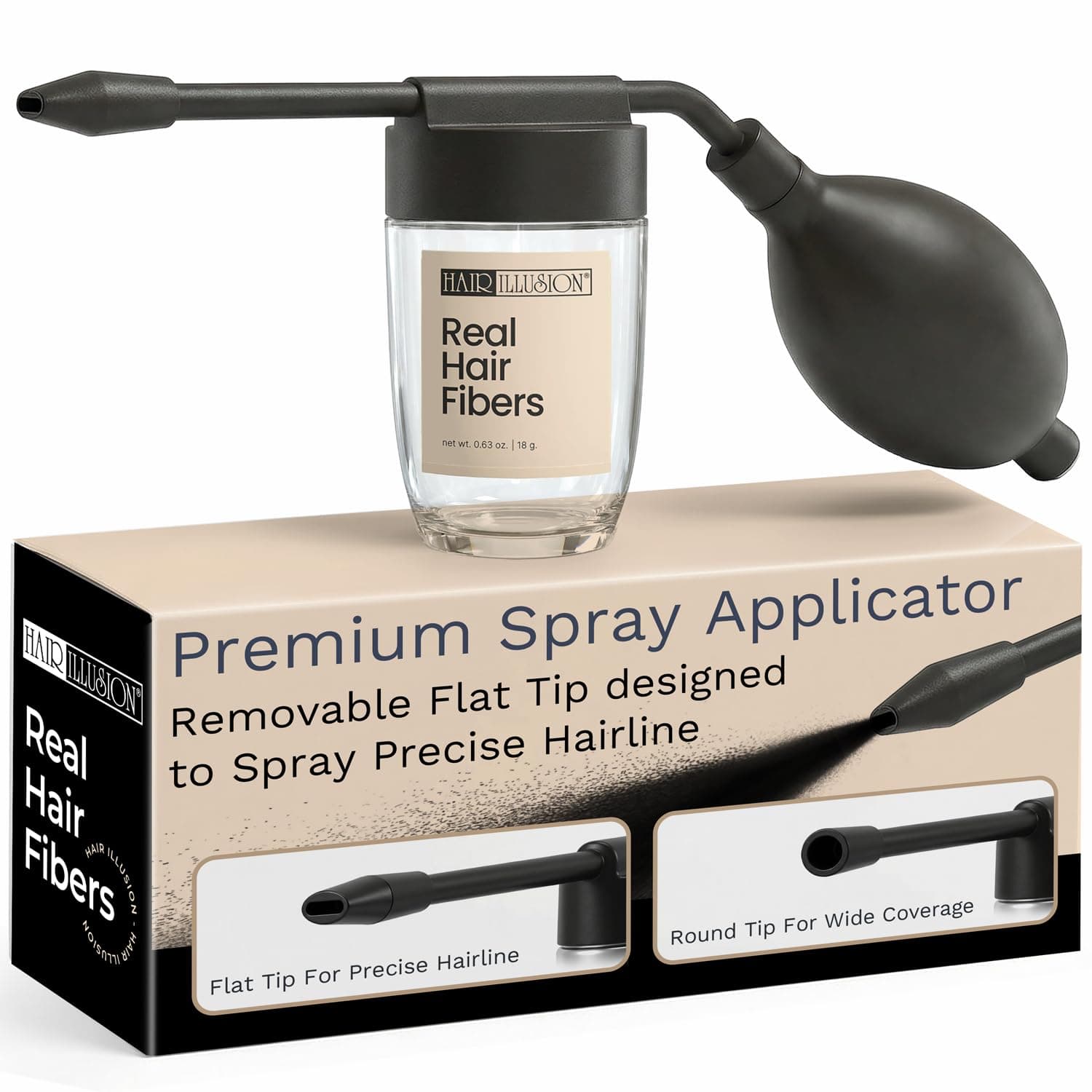 - Spray Applicator Removable Flat Tip designed to Spray Precise Hairline or Remove Tip For Round Sprayer And Wide Coverage (does not include hair fibers)