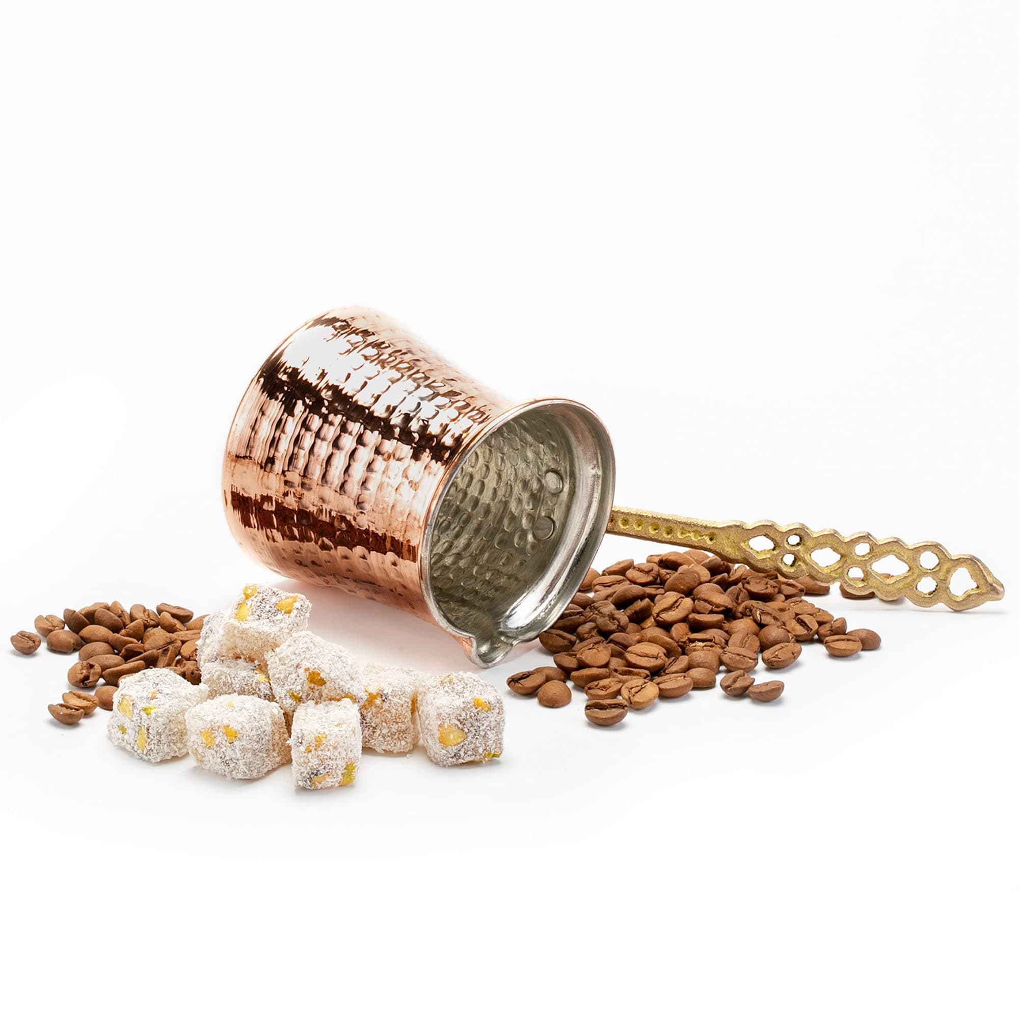 Volarium Turkish Coffee Pot, Greek Arabic Coffee Maker, Hammered Cooper Caffee Cezve, Stove Top Coffee Maker