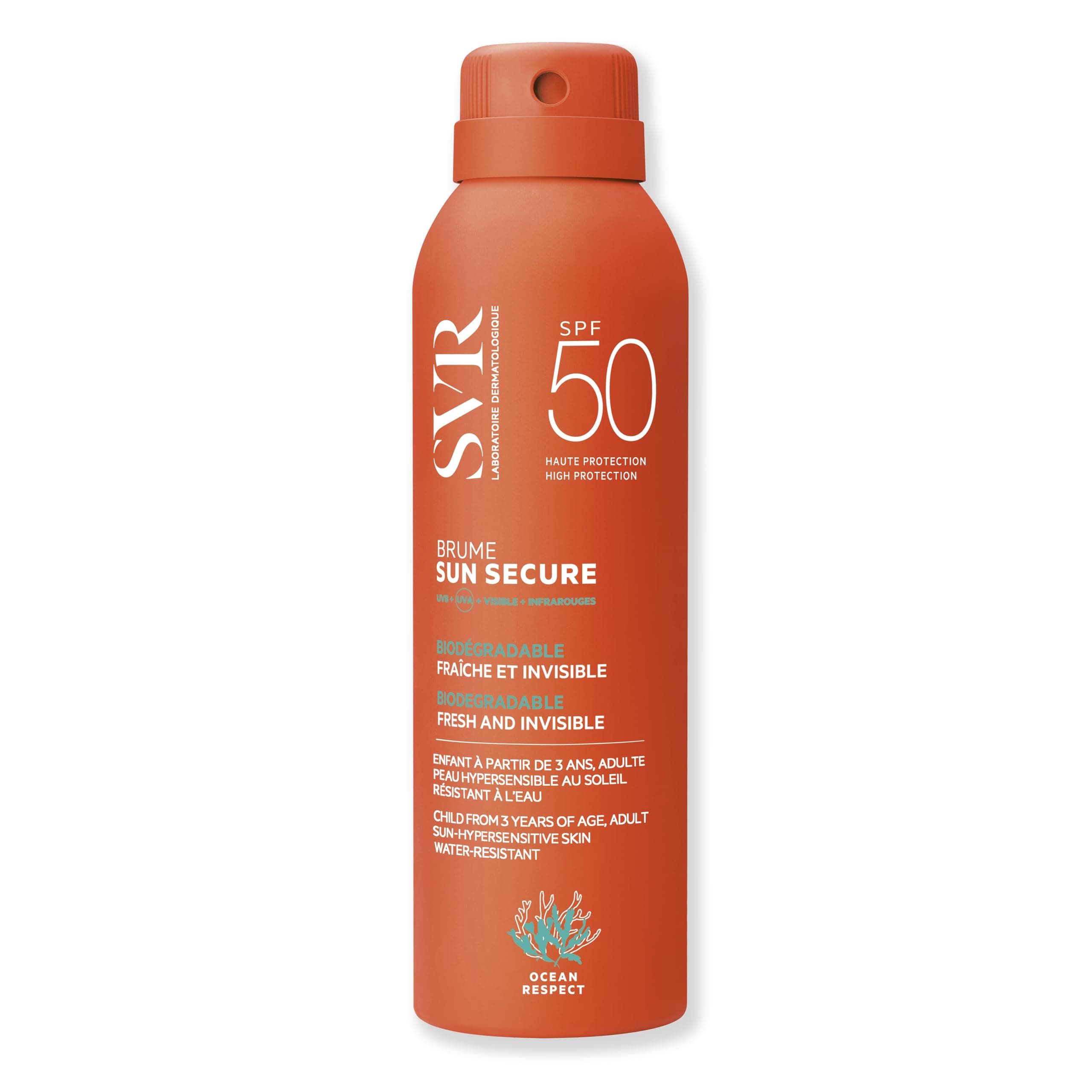 SVR SUN SECURE Body Mist Sunscreen SPF 50+ for Sensitive Skin, Very High Protection Sunscreen Spray, Invisible Finish, Reef-Safe, All Ages, 200ml