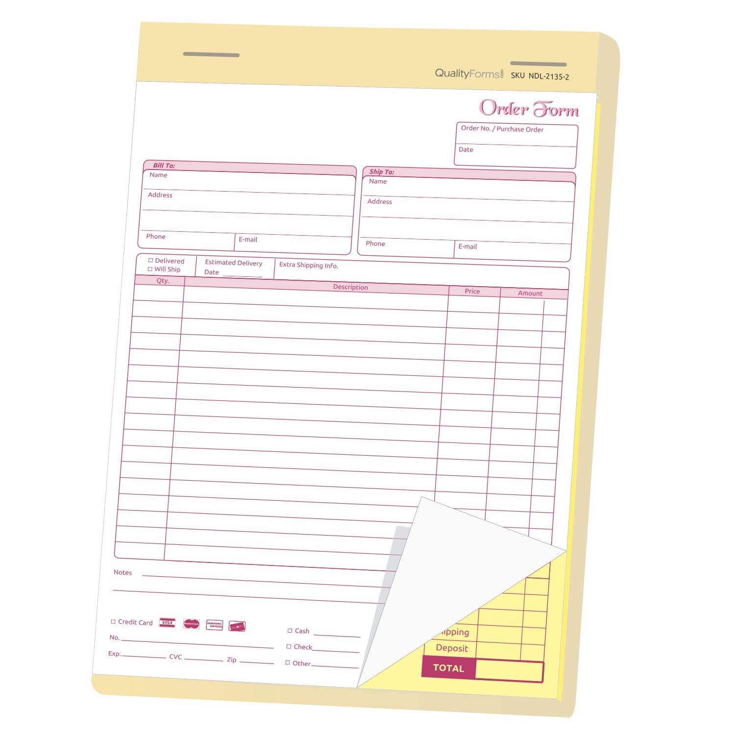 NextDayLabels - NCR Carbonless Order Forms, Bound Wraparound Cover, White/Canary, 50 Sets per Book. (8-1/2 x 11" - 2 Part)