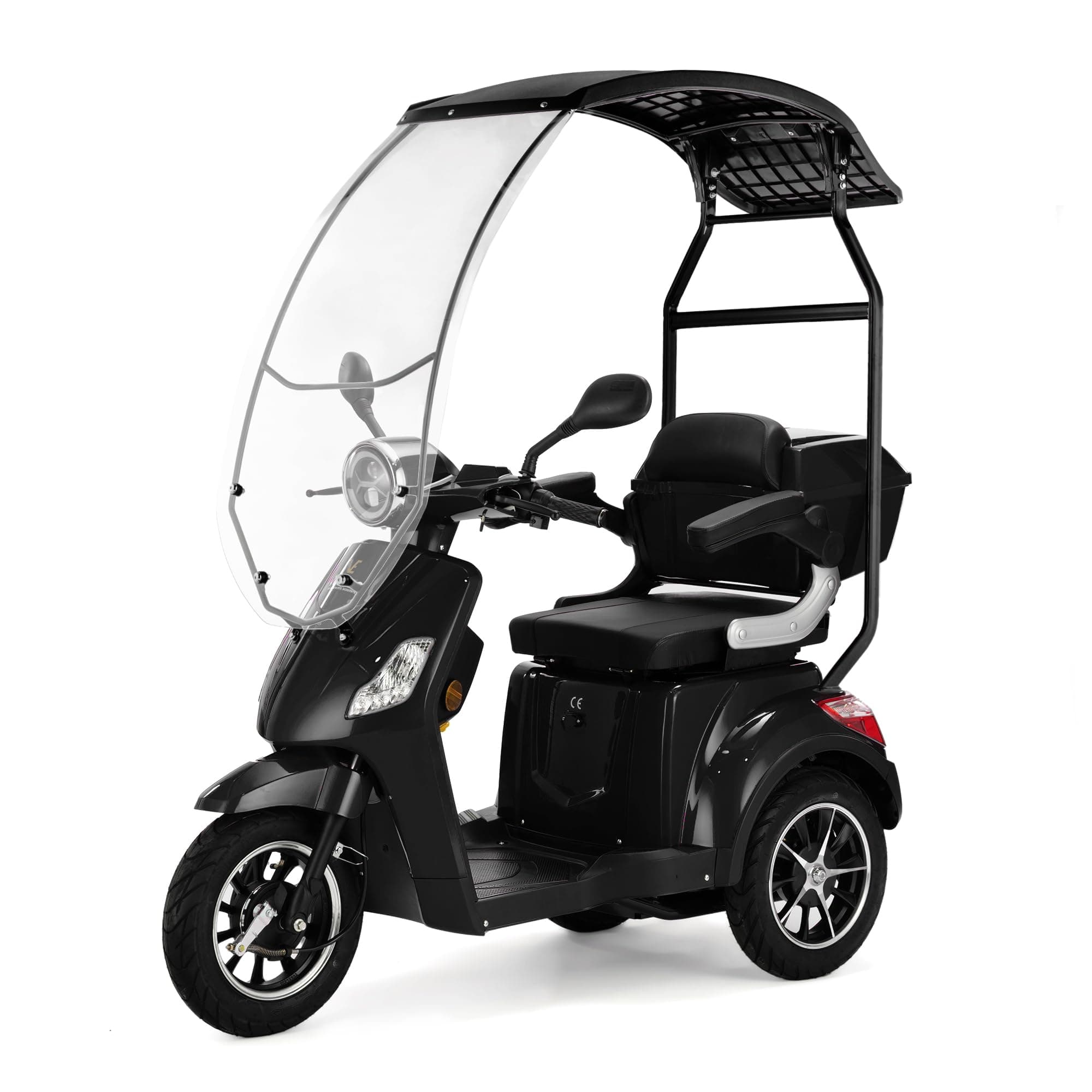 VELECO Draco - 3-Wheel Mobility Device - roof with Windshield - Magnetic Brake - Fully Assembled and Ready to Drive - Storage Space (Black)