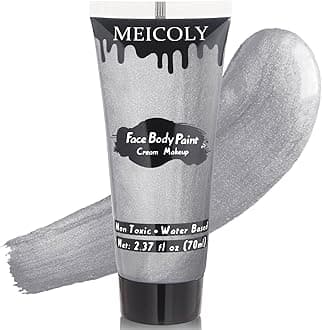 Metallic Silver Face Body Paint for Tin Man Makeup,2.37Oz Large Tube Water Based Full Body Paint for Adults and Kids,Pro Silver Face Paint for Halloween SFX Special Effects Cosplay Makeup