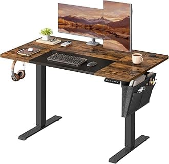 Electric Standing Desk, Height Adjustable Desk, 60 x 120 x (72-120) cm, 4 Memory Heights, Storage Pocket, for Home Office, Study, Rustic Brown and Matte Black LSD015X11V1