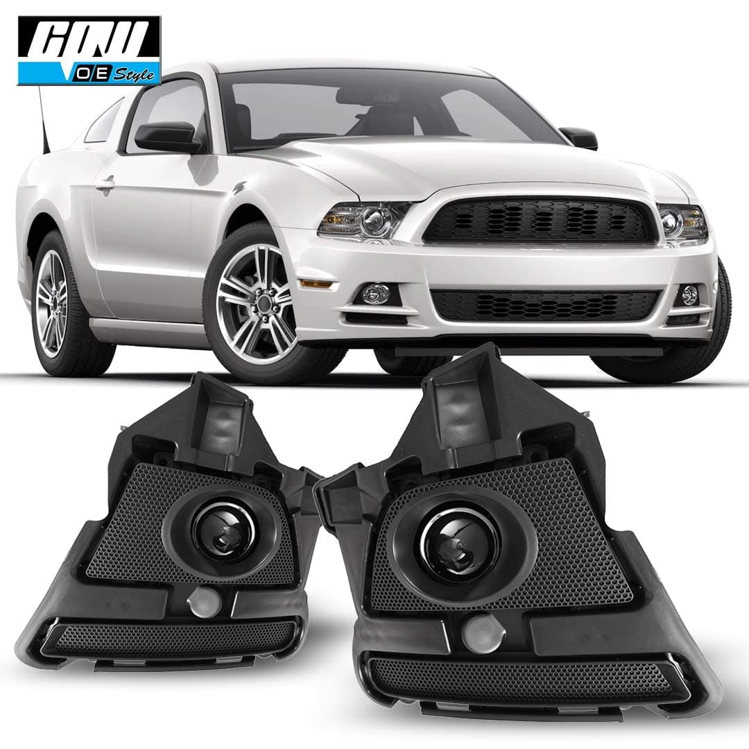 CPW OEM Fog Lights Fit For 2013 2014 Base Models, GT & 2013 Ford Mustang Boss 302, Bumper Driving Projector Fog Lights Driver & Passenger w/H11 Bulbs & Wiring/Switch Kit Black Housing Clear Lens
