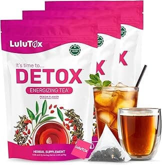 LULUTOX Detox Tea - Herbal Blend with Dandelion, Ginseng, and Ginger - Supports A Healthy Weight, Digestive Health - Vegan, All Natural, Laxative-Free - Peach Flavor (3 Pack x 28 Servings)