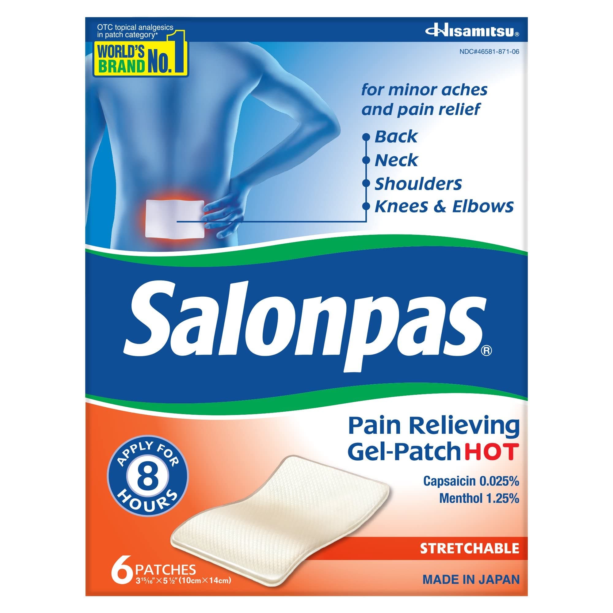 Salonpas Pain Relieving Gel-Patch, Hot-6 ea