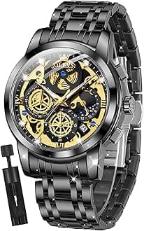 Mens Watch Chronograph Luxury Diamond Dress Business Analog Quartz Wrist Watches Stainless Steel Waterproof Luminous