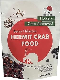 Snout and Shell Berry Hibiscus Hermit Crab Food - Colorful Blend Diet of Hibiscus Flowers, Blueberries, Hemp Seed, Coconut Chips & White Birch Bark - Aquatic Pet Animal Snack Treat | 25g, Multi