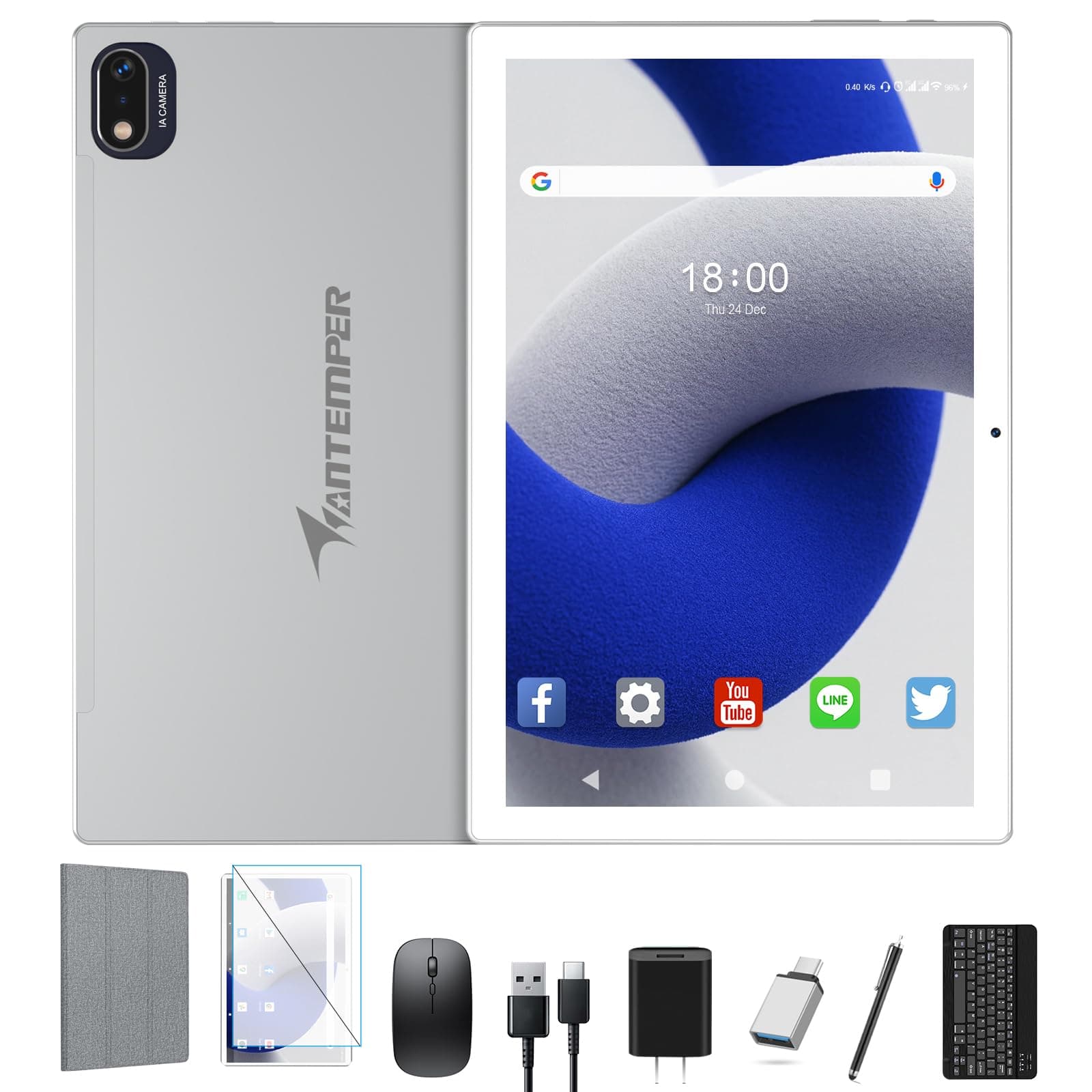 ANTEMPER Android Tablet,2025 Latest 10 Inch Tablet with Keyboard Mouse Pen,16GB RAM+128GB ROM(1TB TF),Gemini AI 2.0 |Octa-Core | 7000mAh | 1080FHD | 13MP Camera | 2.4/5G WiFi |GPS -Silver