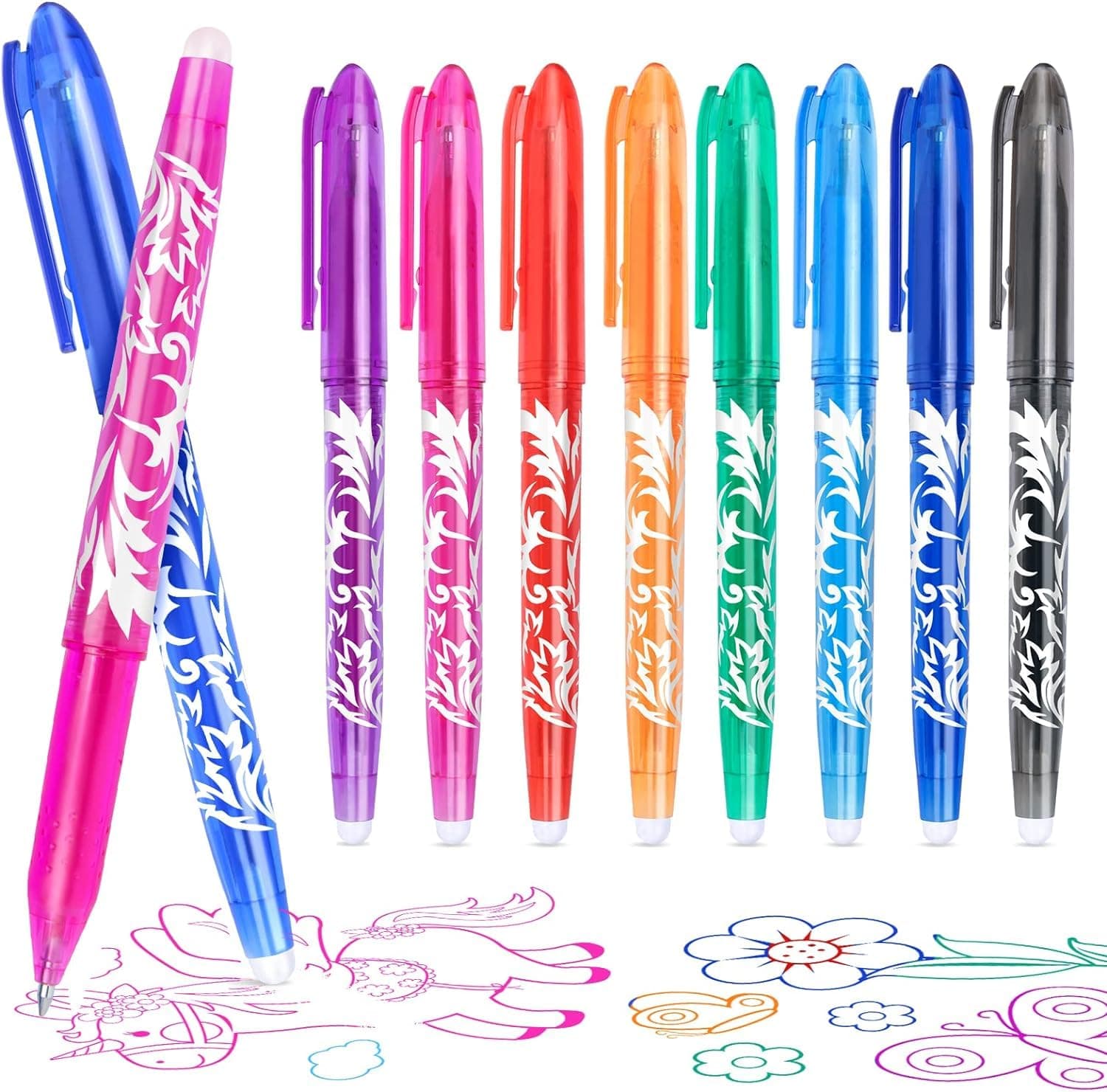 KERIFI Rub Out Pens, 0.5mm Fine Point Erasable Gel Pens with Rubbers on the End, Heat Friction Handwriting Writing Pens with Eraser, for Kids Adult School Office Supplies (8 Assorted Colors)